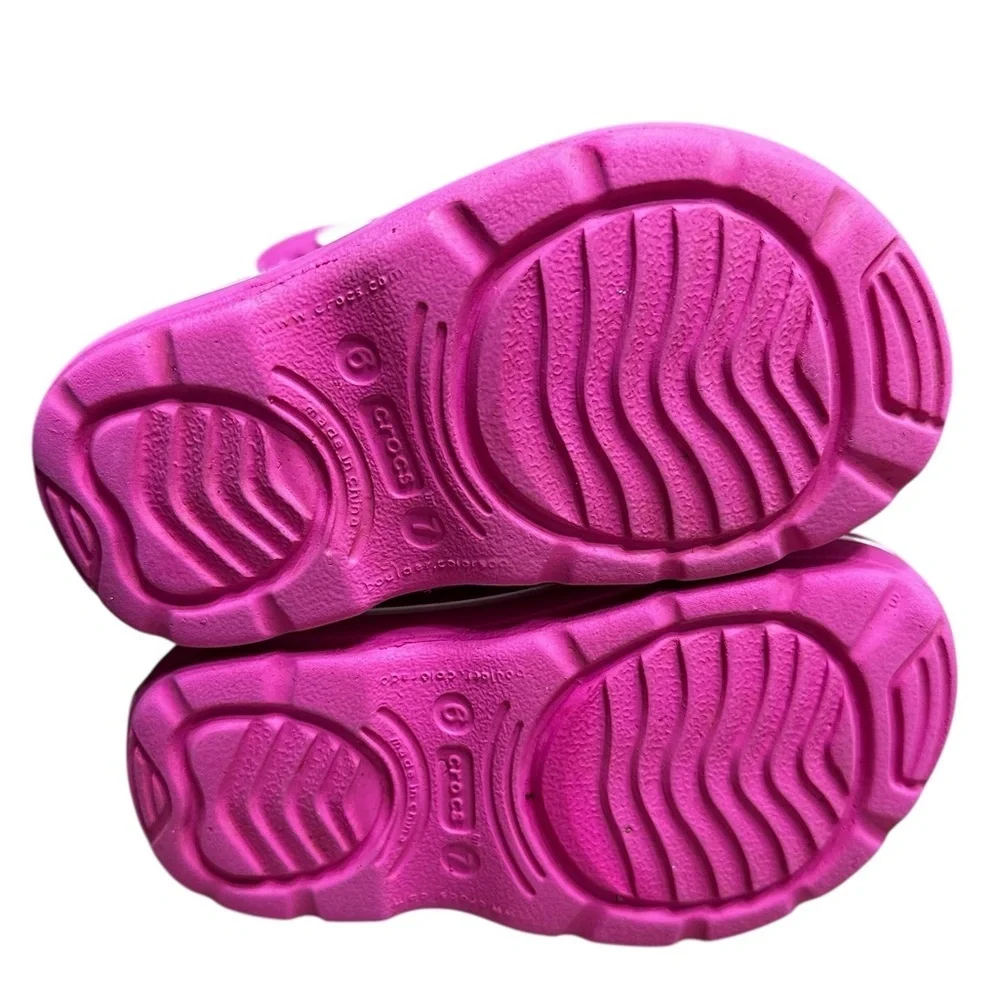 CROCS Pink Rain Boots Size 6/7 Toddler Slip On Comfy Rubber Girly
